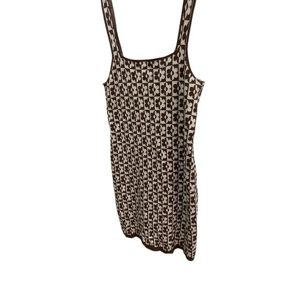 Hollister Brown Cream Floral Knit Dress Y2K Cottagecore Tank Midi L Retro - Picture 9 of 10